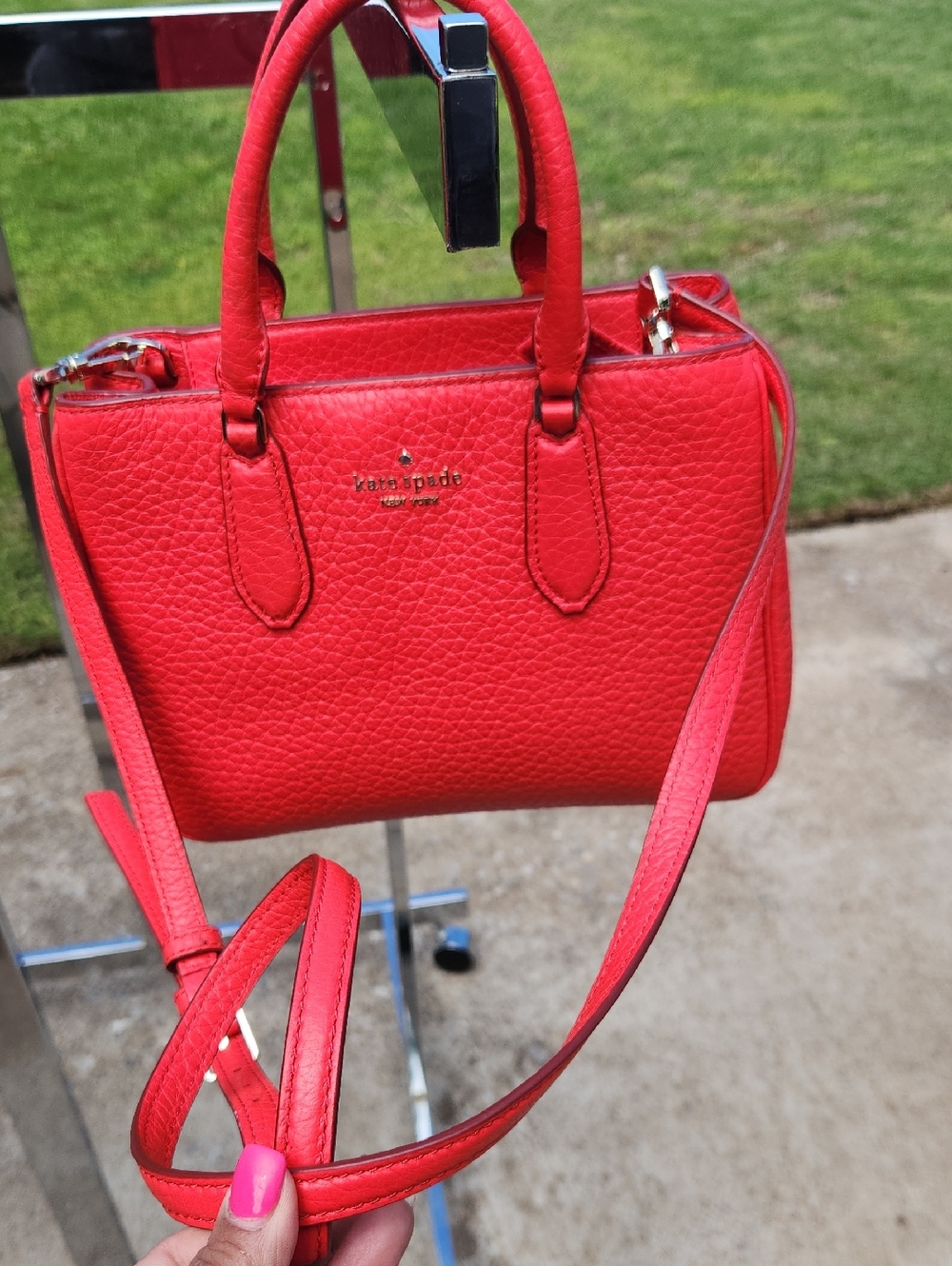 kate spade red pebbled leather crossbody satchel